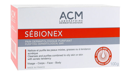 ACM Sebionex Purifying Dermatological Face & Body Bar for Combination to Oily & Acne-Prone Skin, 100g