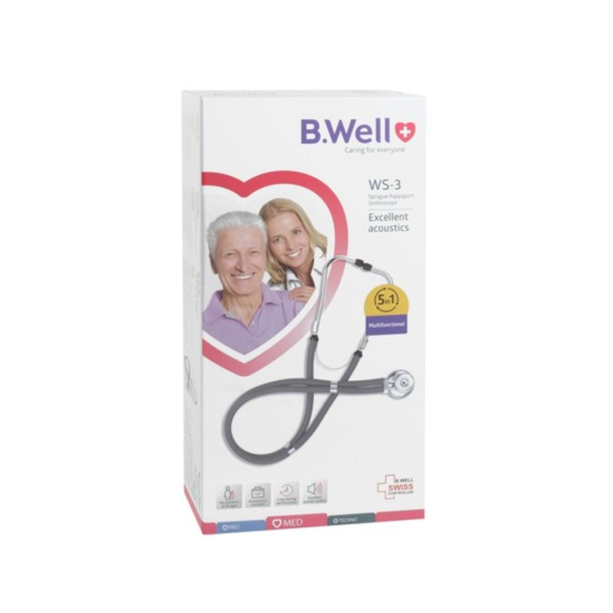 B.Well Plus 5in1 Gray Multifunctional Sprague Rappaport Stethoscope WS-3