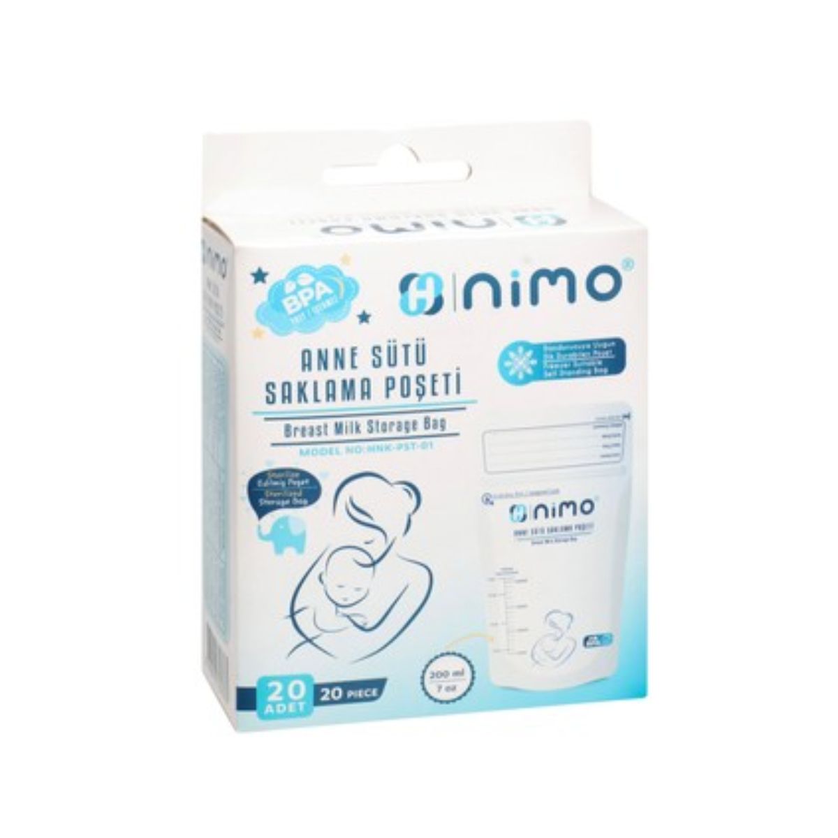 Nimo Sterilized 200ml Breast Milk Storage Bags - BPA free 20 per pack